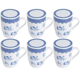 6 Xícaras de Chá Porcelana 310ml com Tampa Infusor Lyor Canecas Super White Grécia