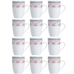 Conjunto 12 Canecas de Porcelana Xícaras de Chá 310ml com Tampa Filtro Inox Infusor Lyor Rosa