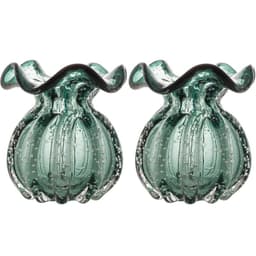 Conjunto 2 Vasos Decorativos de Vidro Lyor Italy Verde Esmeralda Sala Escritório Decoração