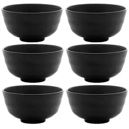 Conjunto 6 Bowls de Melamina Tóquio Lyor Preto 450ml Oriental Pote Redondo Shimeji