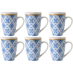 Conjunto 6 Canecas de Porcelana para Chá 310ml com Tampa e F