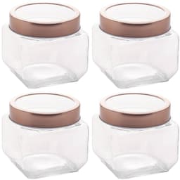 Conjunto de Potes de Vidro Lyor Gastro 800ml 4 Porta Mantimento com Tampa Metal Rose Gold