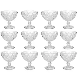 Jogo 12 Taças Diamond Lyor Sobremesa 250ml Vidro Transparente Tigela Pote Doces