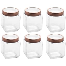 Jogo 6 Potes de Vidro 1,2L Quadrado com Tampa Metal Mantimen