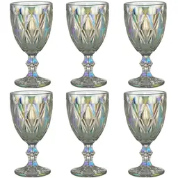 Jogo 6 Taças de Vidro 325ml Diamond Rainbow Metalizada Lyor