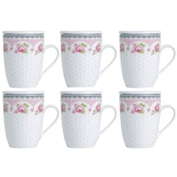 Jogo de Caneca Porcelana para Chá 310ml com Tampas e Infusor Inox 6 Peças Lyor Rosa