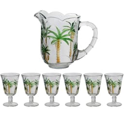 Jogo de Jarra de Cristal 1,3L com Taças 240ml Coqueiro Lyor