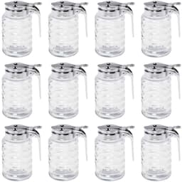 Kit 12 Meleiras de Vidro 6x12cm Pote Mel 280ml com Dosador Tampa Cromada Lyor