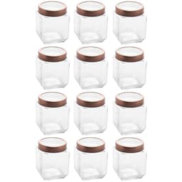 Kit 12 Potes de Vidro 1,2L Quadrado com Tampa Metal Mantimentos Rosé Gold Gran Gastro Lyor