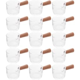 Kit 15 Molheiras de Vidro para Restaurantes Panquecarias 50ml Cremeiras com Cabo de Bambu