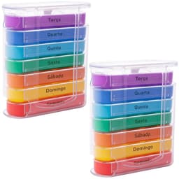 Kit 2 Suportes para Remédios Semanal Organizadores Medicamentos Plástico 13x11,5x4,5cm