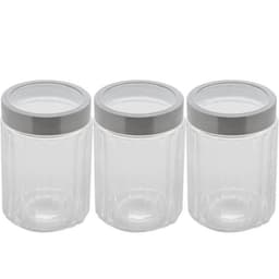 Kit 3 Potes Vidro Borossilicato Lyor 1,2L cada Tampa Prata Sydney Porta Mantimentos Condimentos