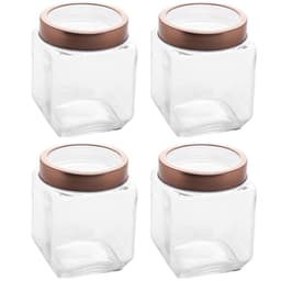 Kit 4 Pote de Vidro 1,2L Quadrado com Tampa Metal Mantimento