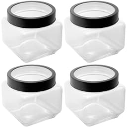 Kit 4 Potes 800ml Gastro Lyor Vidro Tampa Metal Preta Porta Mantimentos Quadrado