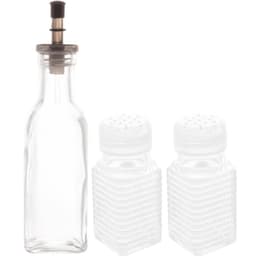 Kit Porta Temperos de Vidro Garrafa para Azeite Saleiro e Pi