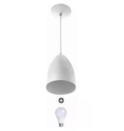 Lustre Pendente Cone Alumínio 20x14cm Branco + Lampada