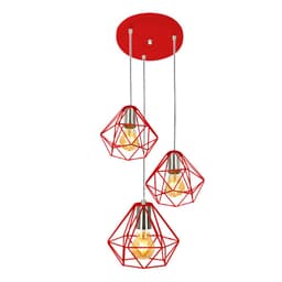 Pendente Diamante Aramado Triplo Vermelho com Prata Fabuloso