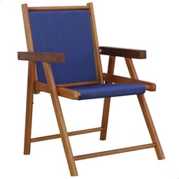Cadeira Praia Dobrável Madeira Envernizada - Azul Marinho