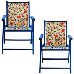Kit 2 Cadeira Praia Dobrável Madeira Black-Floral