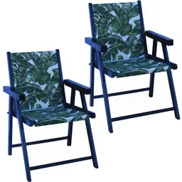 Kit 2 Cadeira Praia Dobrável Madeira Black-Folhas Verdes