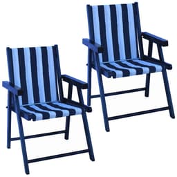 Kit 2 Cadeira Praia Dobrável Madeira Black-List Azul/Branco