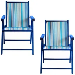 Kit 2 Cadeira Praia Dobrável Madeira Black-Listras Azuis