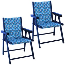 Kit 2 Cadeira Praia Dobrável Madeira Black-Triang Azul