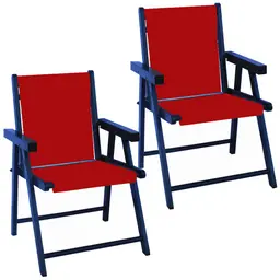 Kit 2 Cadeira Praia Dobrável Madeira Black-Vermelho