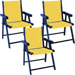 Kit 3 Cadeira Praia Dobrável Madeira Black-Amarelo