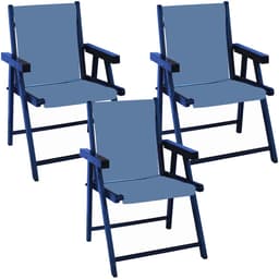 Kit 3 Cadeira Praia Dobrável Madeira Black-Azul Claro