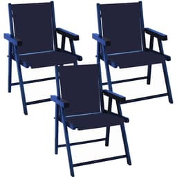 Kit 3 Cadeira Praia Dobrável Madeira Black-Azul Escuro
