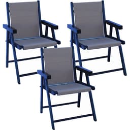 Kit 3 Cadeira Praia Dobrável Madeira Black-Bege