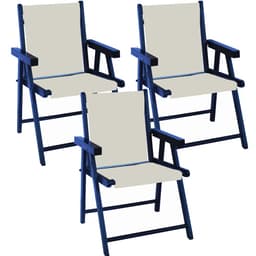 Kit 3 Cadeira Praia Dobrável Madeira Black-Branco