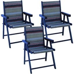 Kit 3 Cadeira Praia Dobrável Madeira Black-Chevron Vermelho