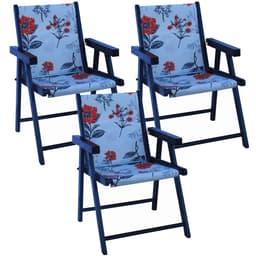 Kit 3 Cadeira Praia Dobrável Madeira Black-Cinza Floral