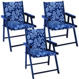 Kit 3 Cadeira Praia Dobrável Madeira Black-Folhas Brancas