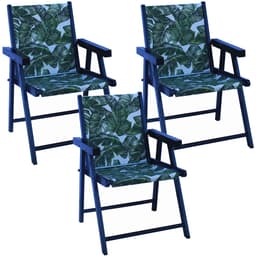 Kit 3 Cadeira Praia Dobrável Madeira Black-Folhas Verdes