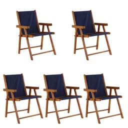 Kit 5 Cadeira Praia Dobrável Madeira Envernizada-Azul Escuro