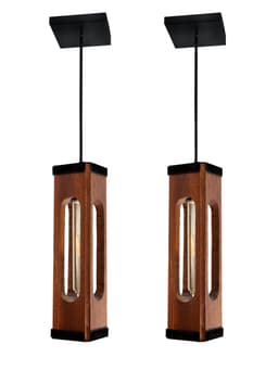 2 Luminária Pendente Indiana Moderno em Madeira com Lâmpada T30