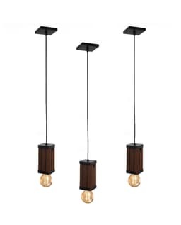 Kit 3 Pendentes Verticais Madeira Capella e Lâmpada Ambar 4w