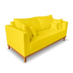 Sofá 3 Lugares Retro Sala de Estar Beny Suede Amarelo Madeira Estofados