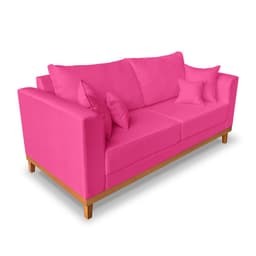 Sofá 3 Lugares Retro Sala de Estar Beny Suede Rosa Madeira Estofados