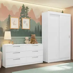 Conjunto Quarto Infantil com Guarda Roupa 2 Portas e Cômoda Madesa