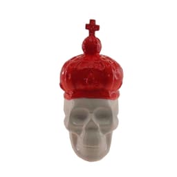 Cofrinho Caveira Coroa Decorativo Cerâmica Vermelha 15x10x14cm