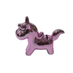 Cofrinho Unicornio Ceramica Decorativo Cromado Rosado