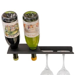 Adega de Parede Preta Suporte 2 Garrafas de Vinho Porta 2 Ta
