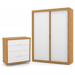 Jogo de Quarto Infantil com Guarda Roupa 2 Portas de Correr e Cômoda 4 Gavetas Tutto New Branco Soft/Freijó - Matic Móveis