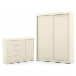 Jogo de Quarto Infantil com Guarda Roupa 2 Portas de Correr e Cômoda Tutto New Off White - Matic Móveis