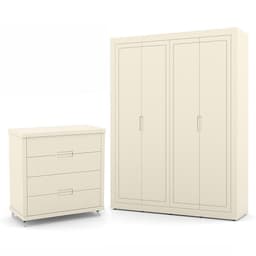 Jogo de Quarto Infantil com Guarda Roupa 4 Portas e Cômoda 4 Gavetas Tutto New Off White - Matic Móveis