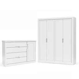 Jogo de Quarto Infantil com Guarda Roupa 4 Portas e Cômoda Tutto New Branco Soft - Matic Móveis